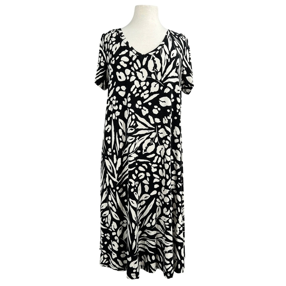 Nicole Miller Womens T-Shirt Dress Black White Graphic‎ Botanical V-Neck 1X